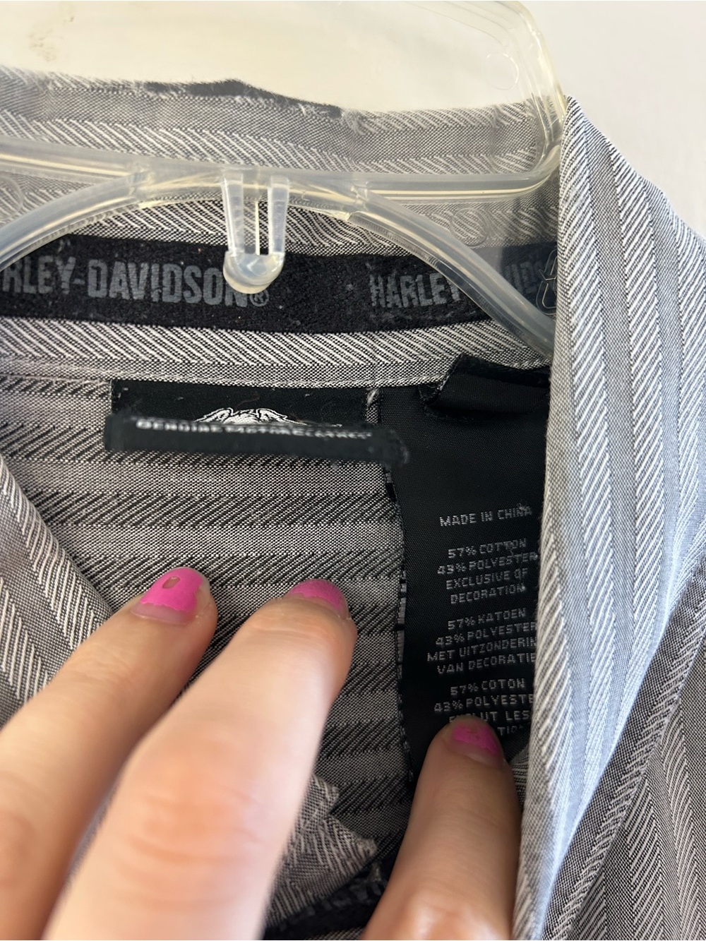 Harley Davidson Button Down Short Sleeve Polo Shirt Striped Men's Size XL Gray - Picture 4 of 8